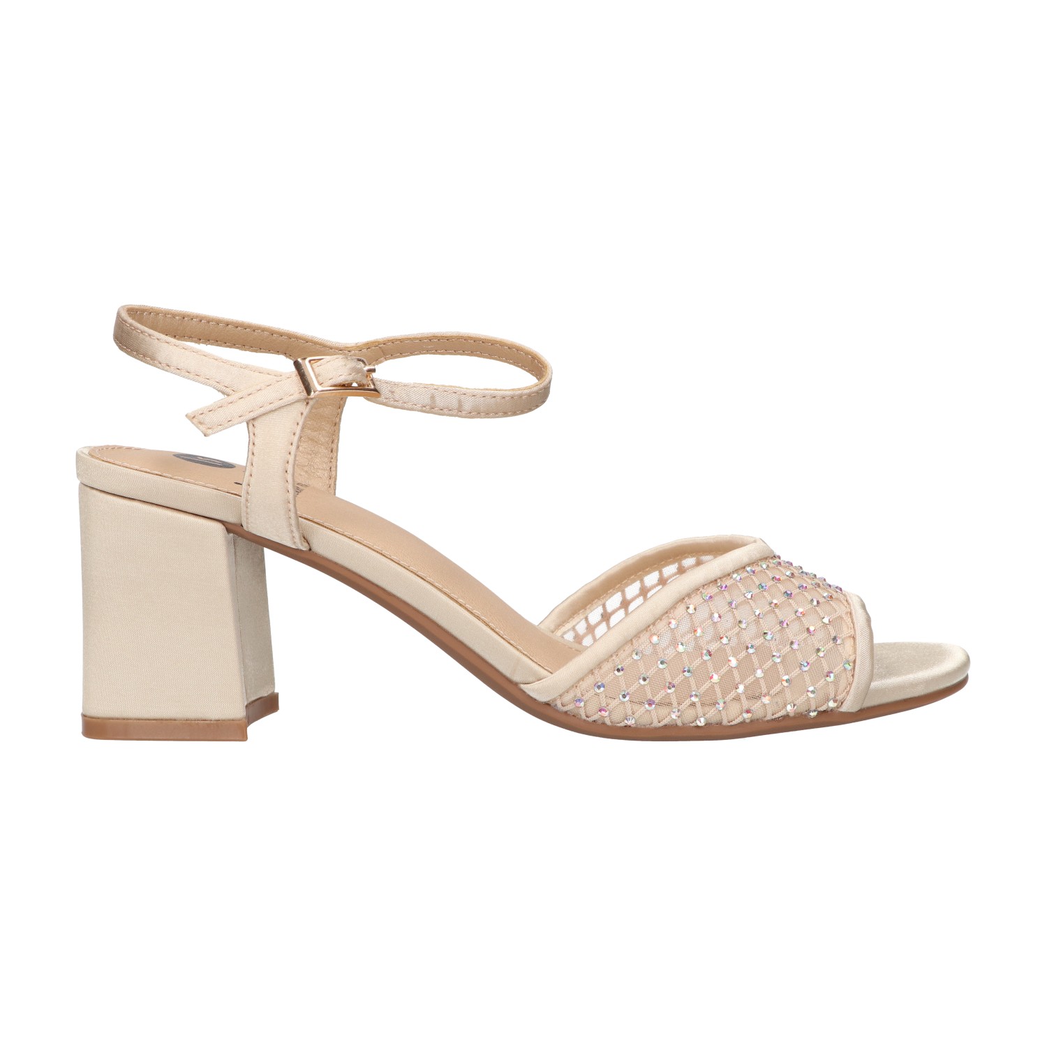 Blokhak champagne mesh met steentjes | Dames | Maat 41 | La Strada