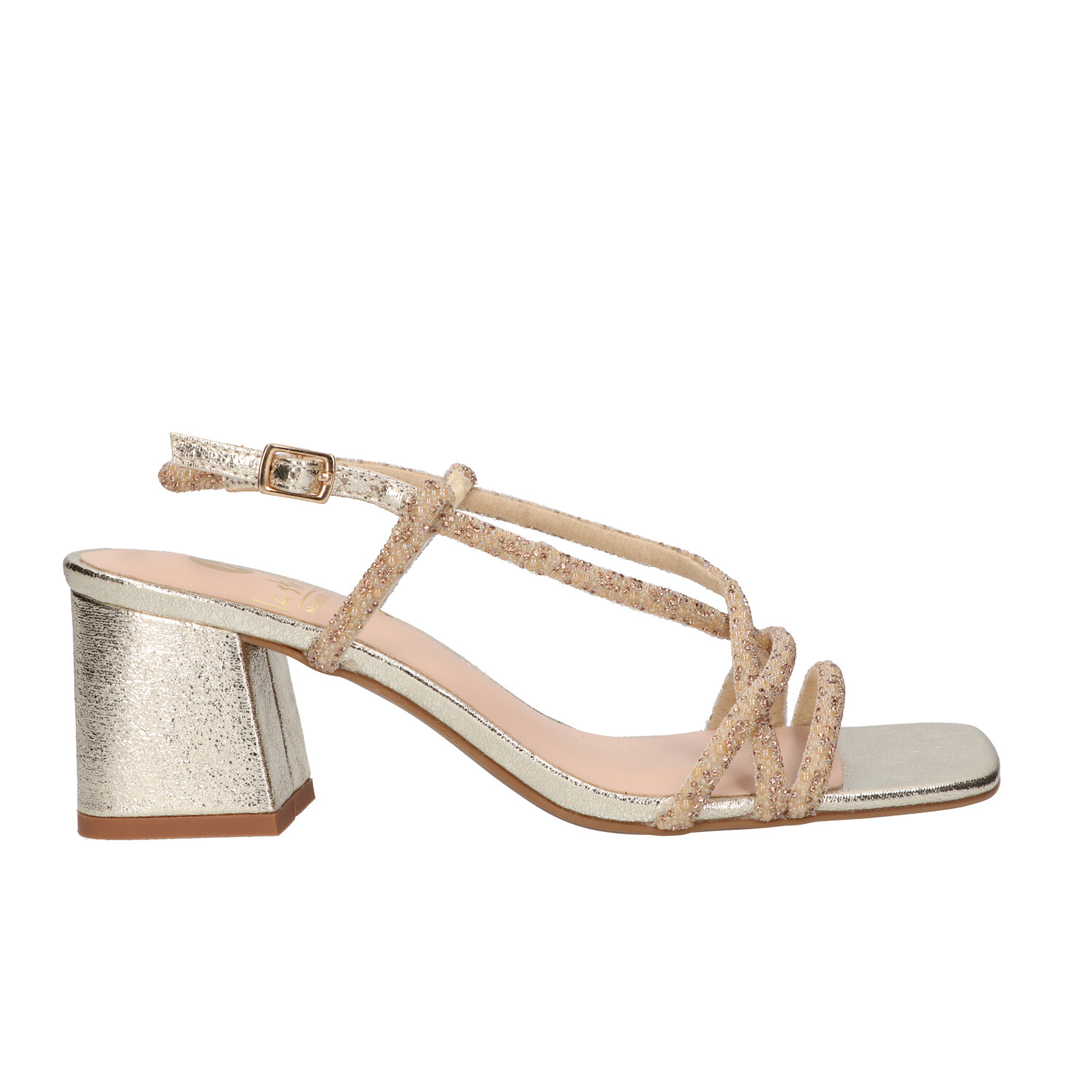 Gouden strass sandaletten met blokhak | Dames | Maat 41 | La Strada