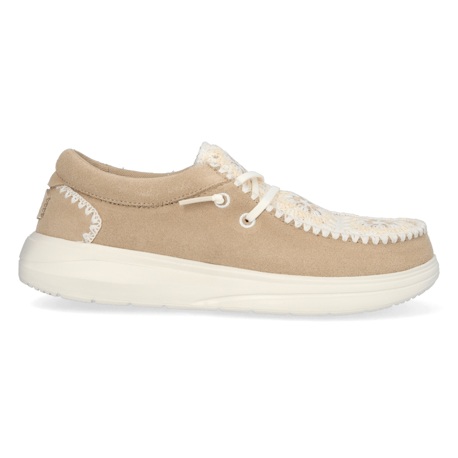 HEYDUDE Instappers Dames Wendy Comf Suede Crochet Beige  Su&egrave;de