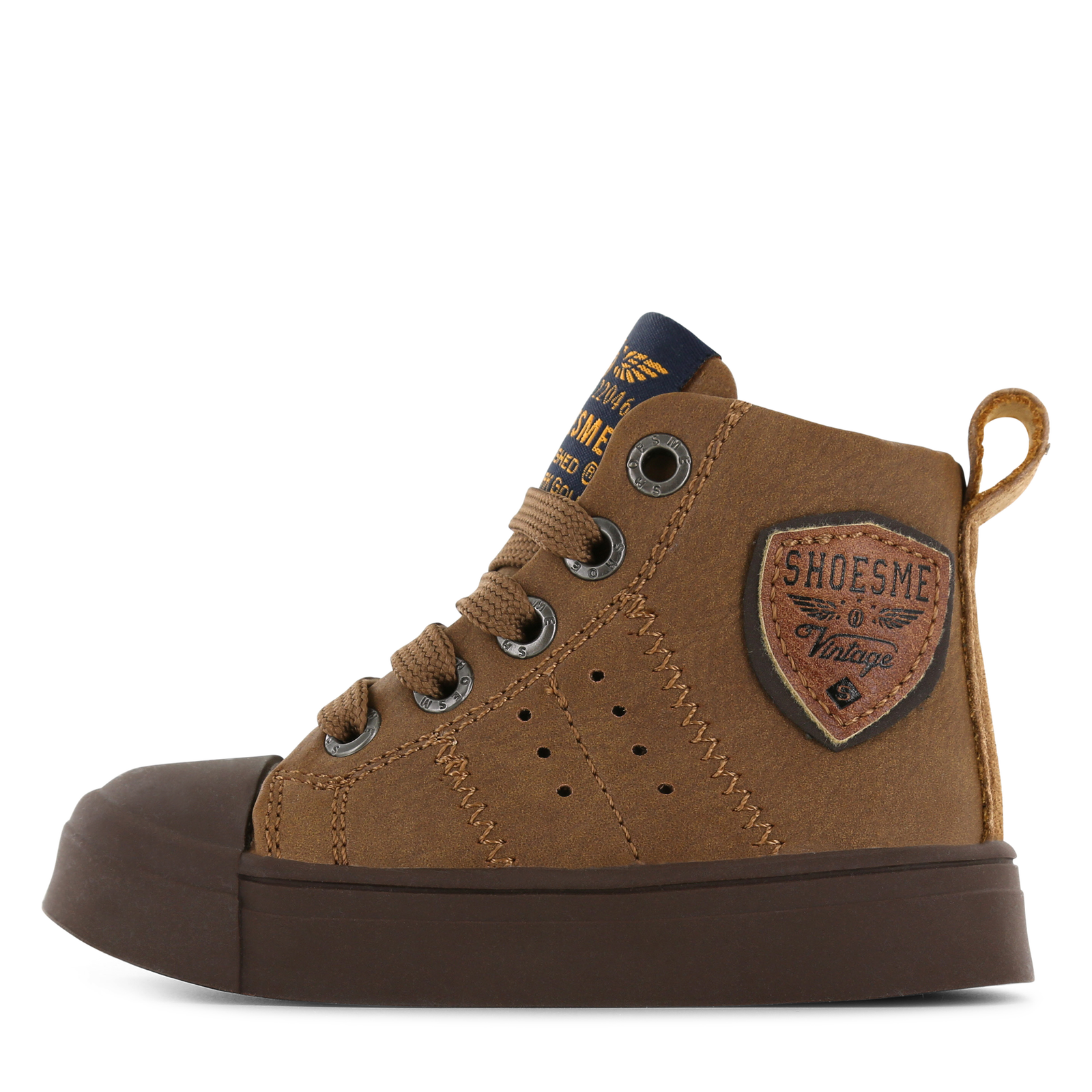 Shoesme cognac veterboot met patch Jongens | Microleer | Maat 35