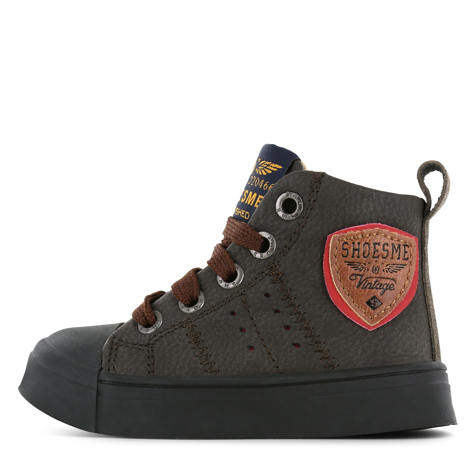 Shoesme donkerbruine veterboot met patch Jongens | Microleer | Maat 35