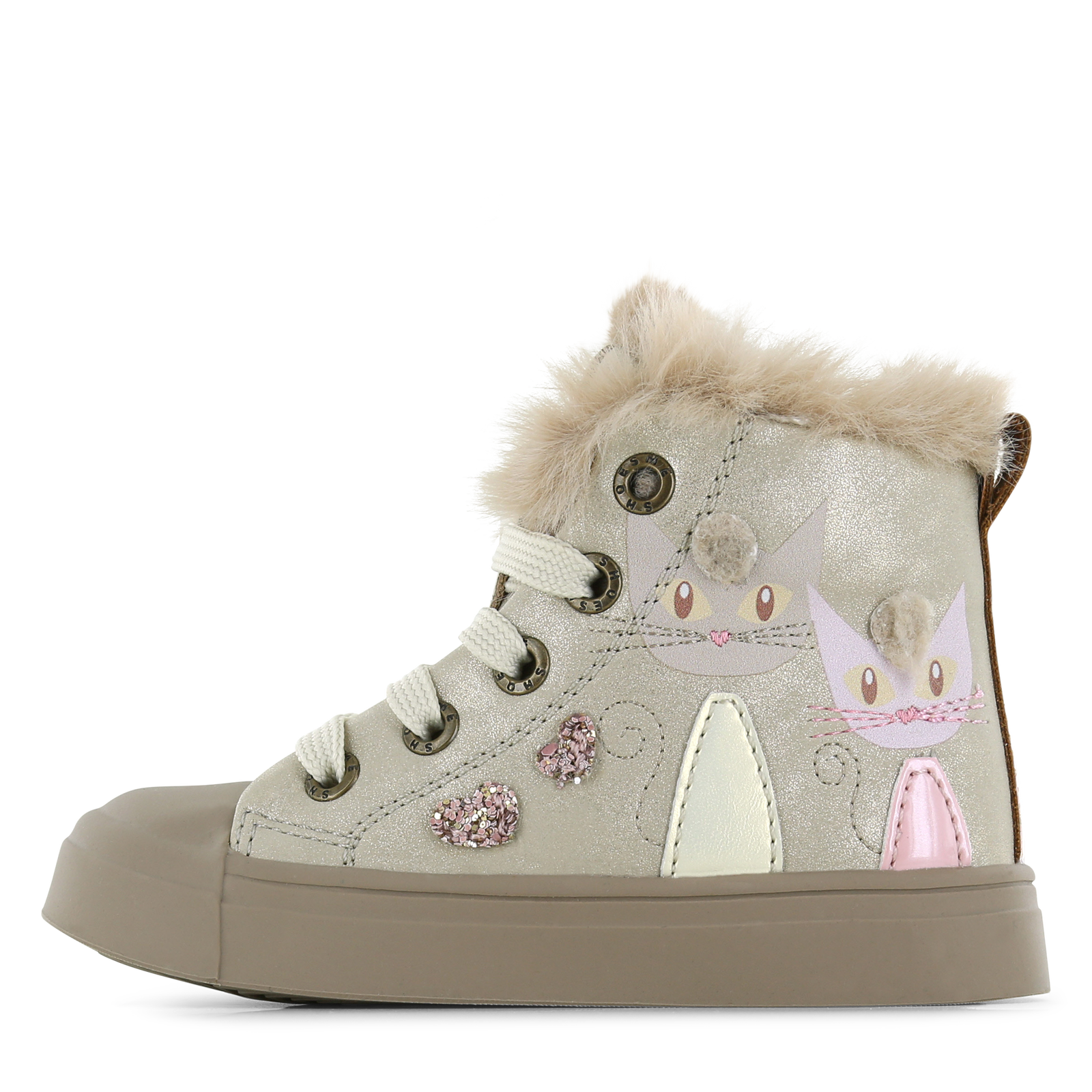 Shoesme gouden veterboot met katjes Meisjes | Microfiber leer | Maat 35