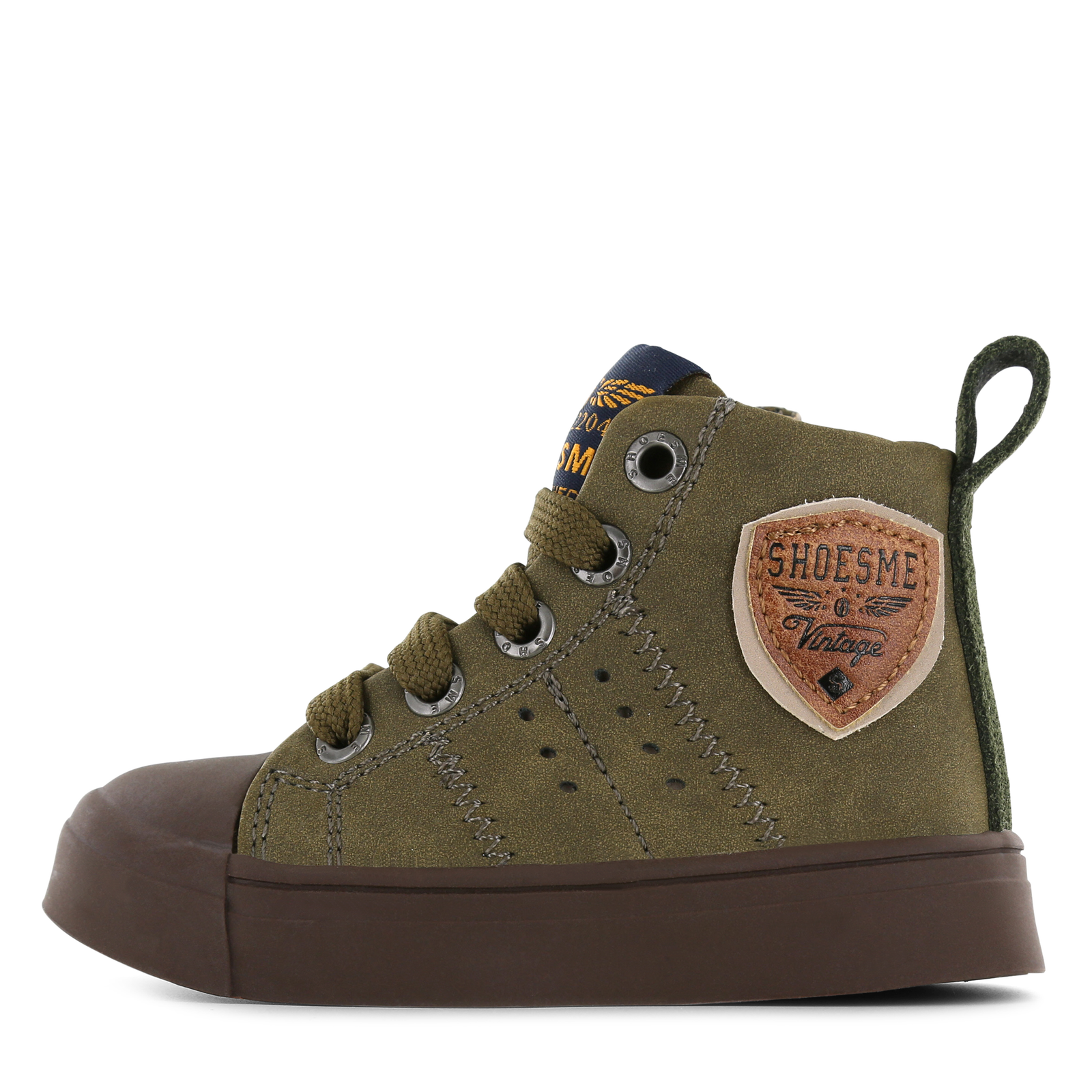 Shoesme groene veterboot met patch Jongens | Microleer | Maat 34