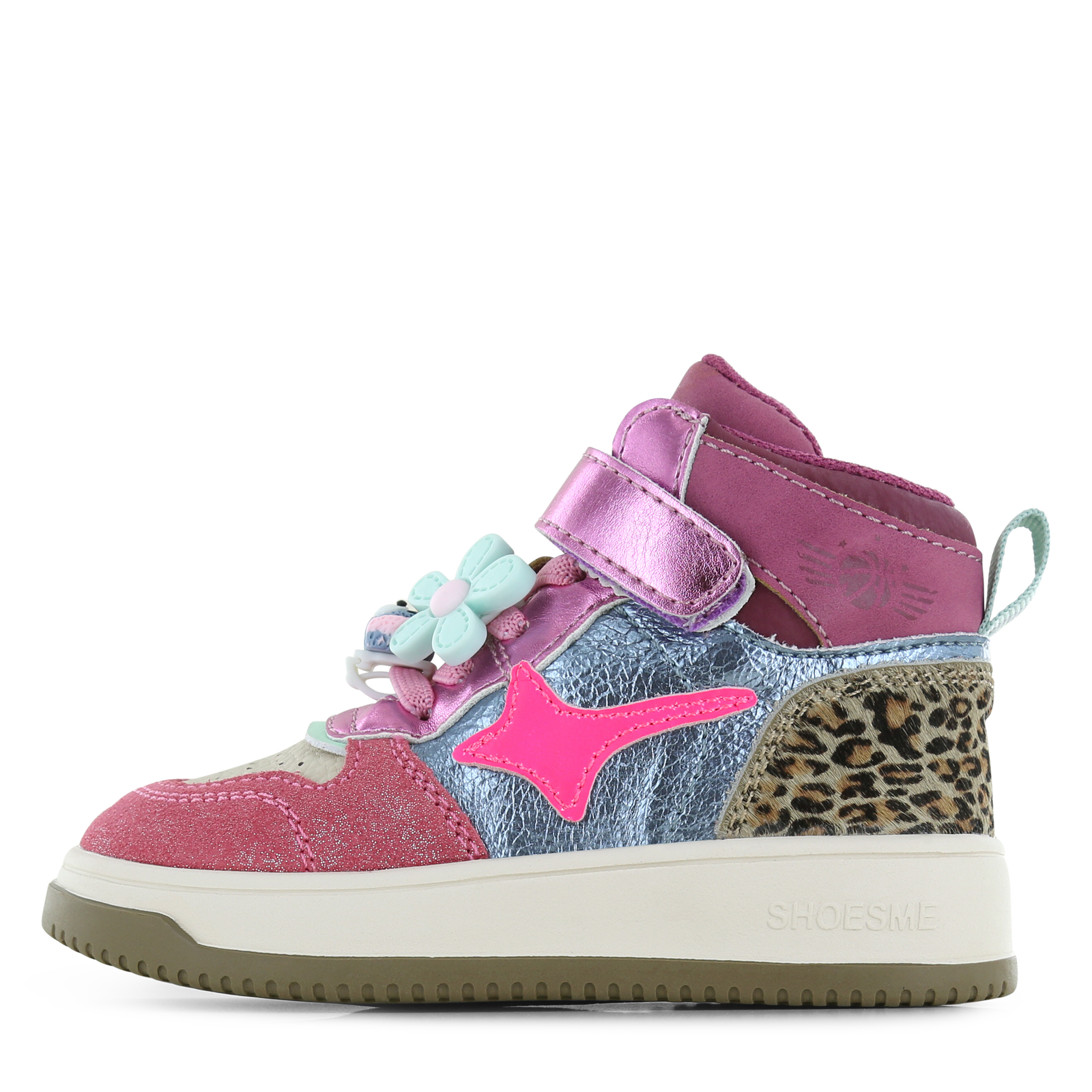 Shoesme metallic roze sneaker Meisjes | Metallic/Microfiber leer/Ponyhair | Maat 29