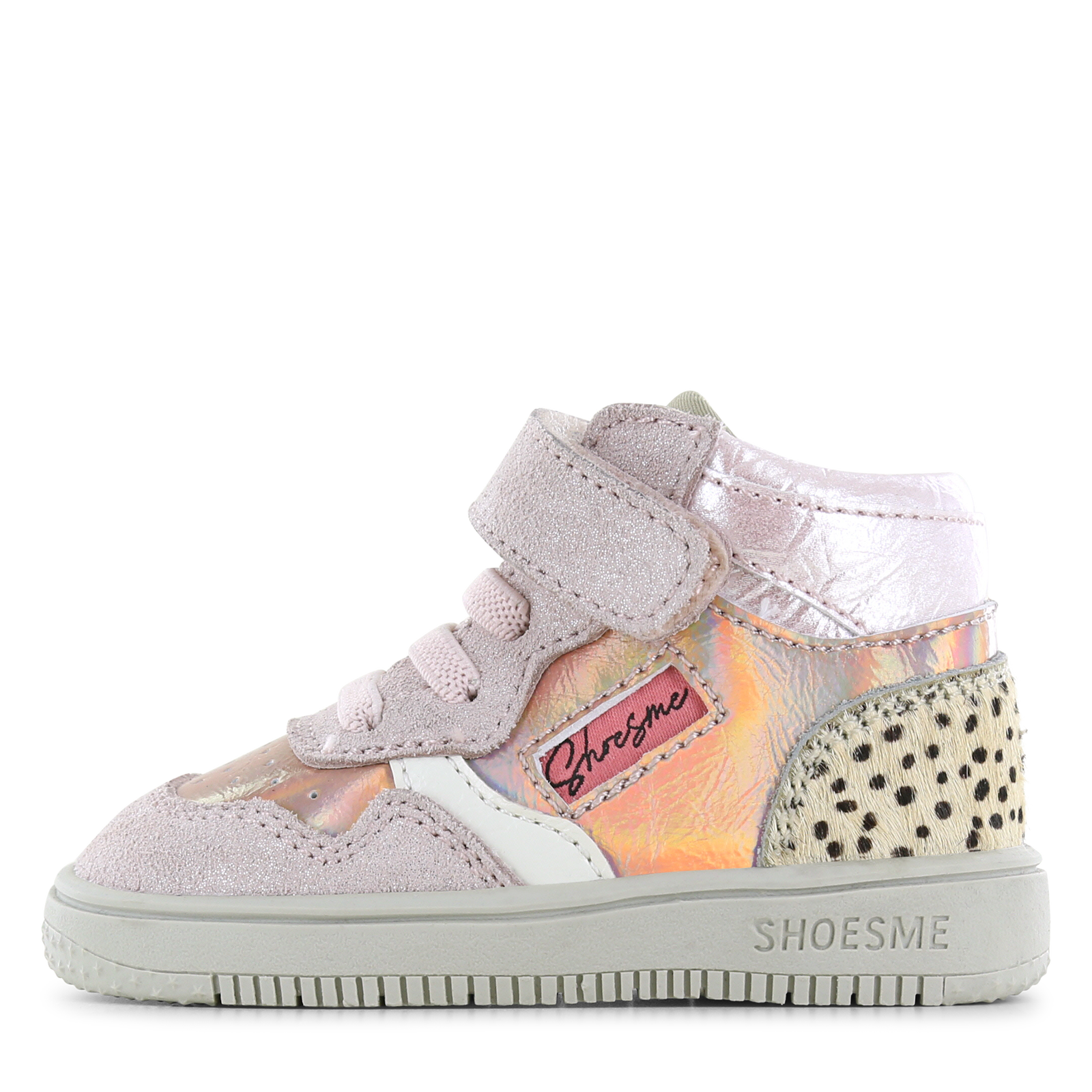Shoesme roze sneakertje met panterprint Meisjes | Metallic/Ponyhair/Su&egrave;de | Maat 21
