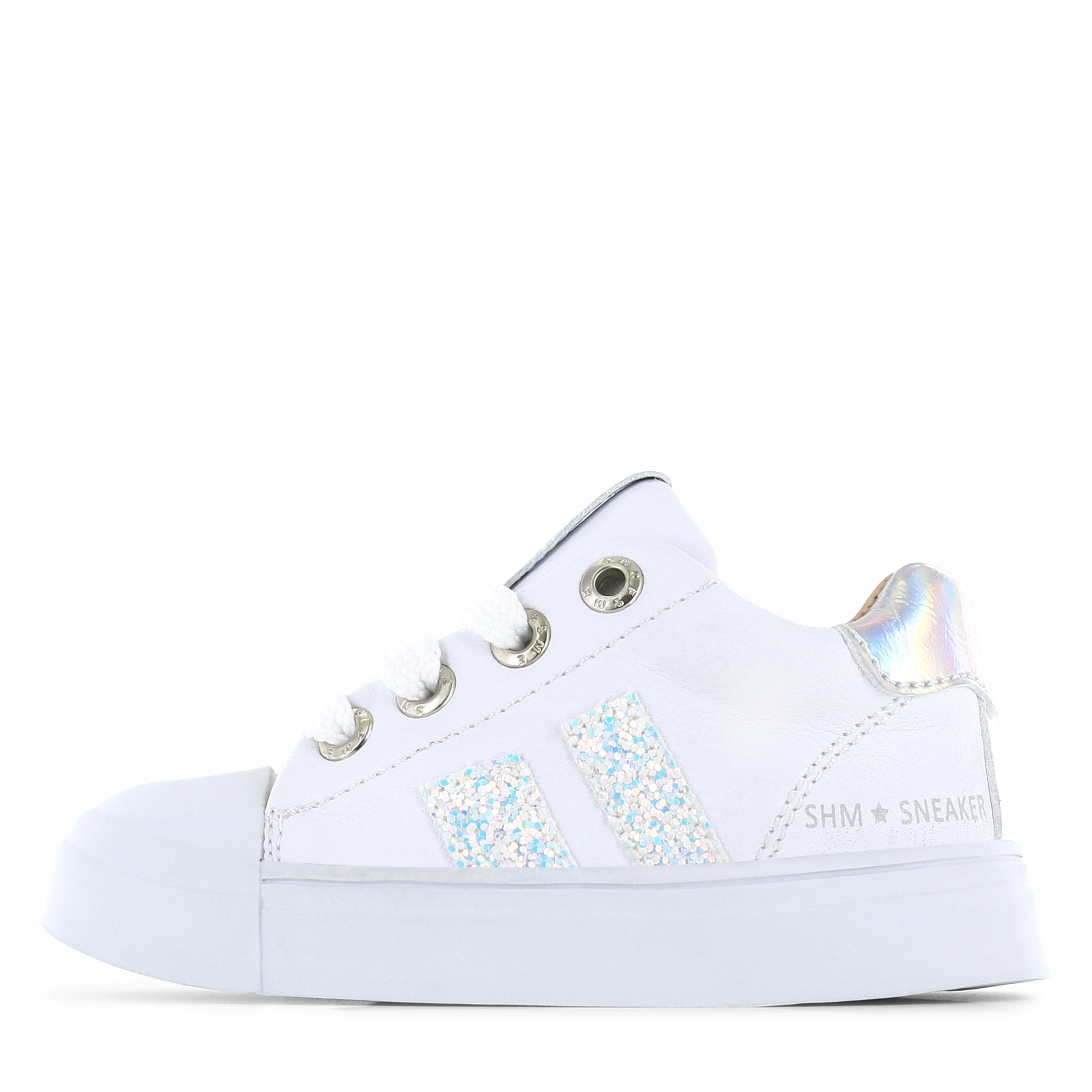 Shoesme witte sneaker met glitter stripings Meisjes | Microleer | Maat 22