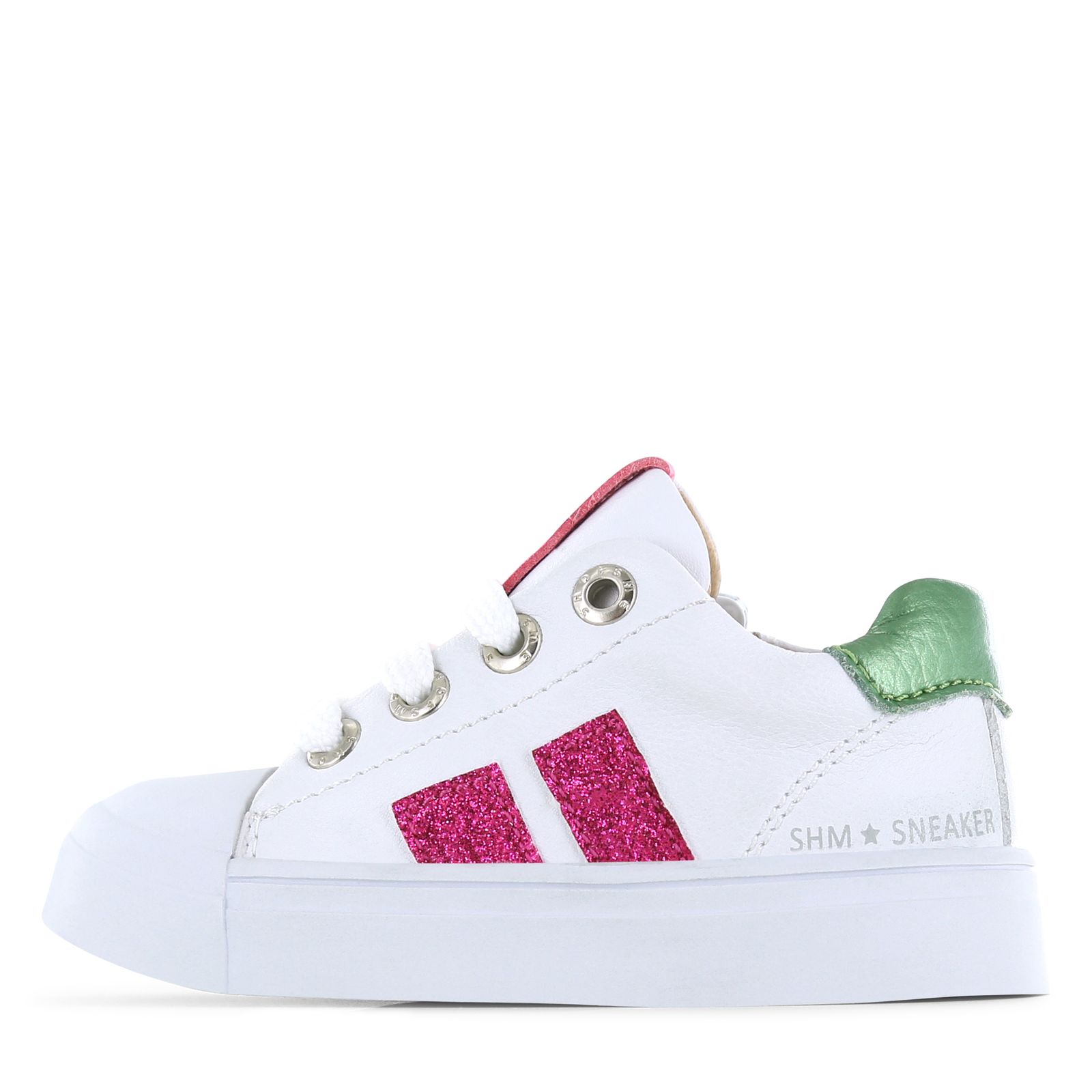 Shoesme witte sneaker met roze stripings Meisjes | Microleer | Maat 23