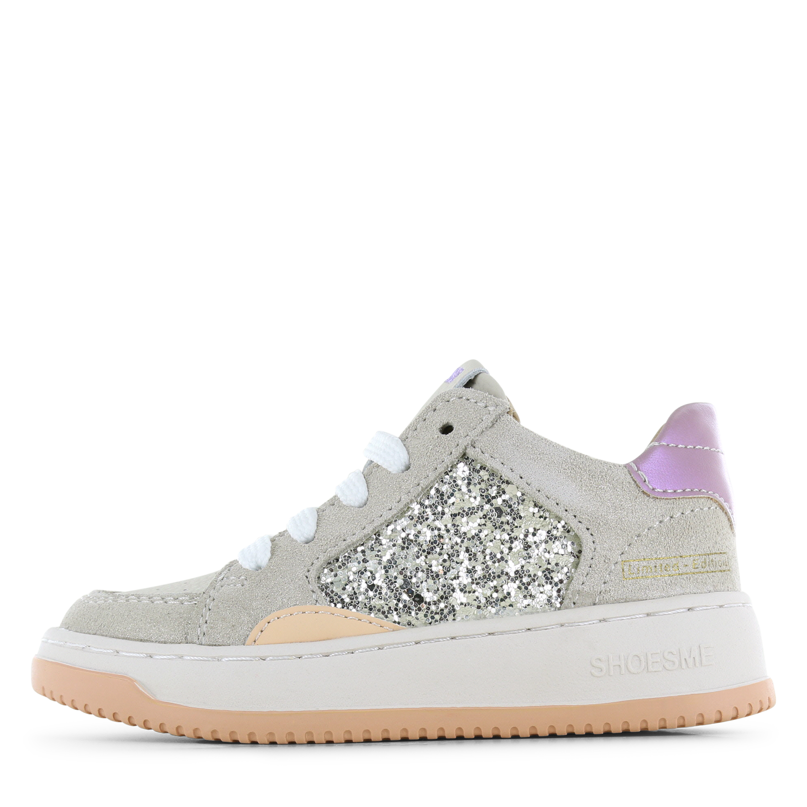 Shoesme beige sneaker met glitters Meisjes | Microfiber leer/Pailletten/Su&egrave;de | Maat 33