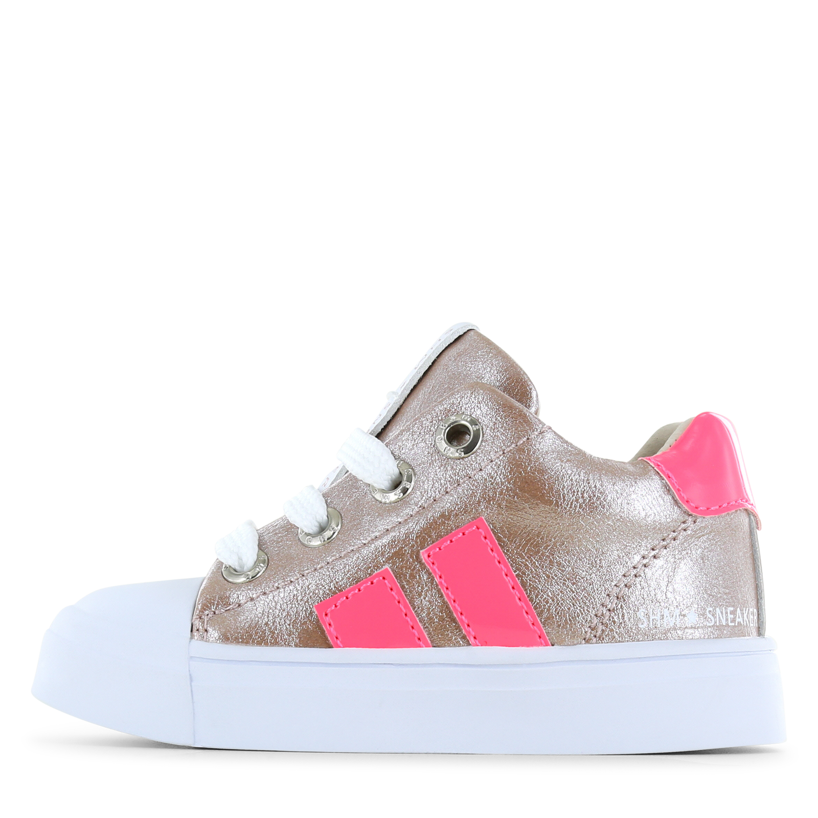 Shoesme ros&eacute; sneaker met roze stripings Meisjes | Metallic/Microfiber leer | Maat 35