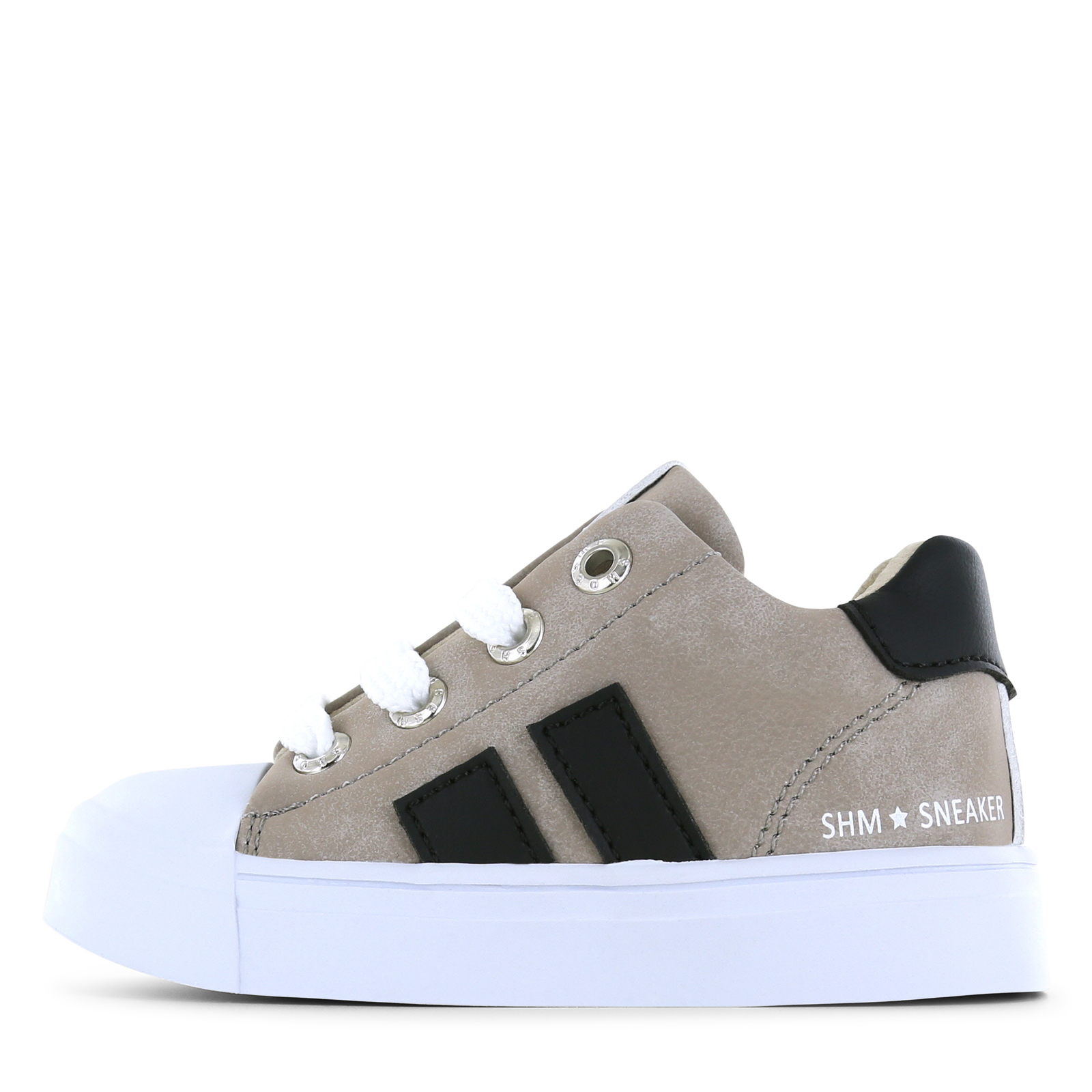 Shoesme taupe sneaker met zwarte stripings Jongens | Microfiber nubuck | Maat 35