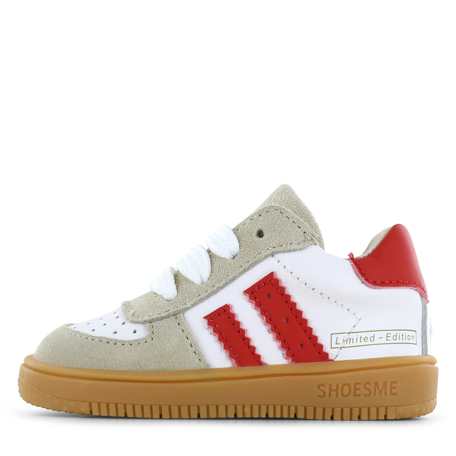 Shoesme wit-rood sneakertje Uni | Leer/Su&egrave;de | Maat 24