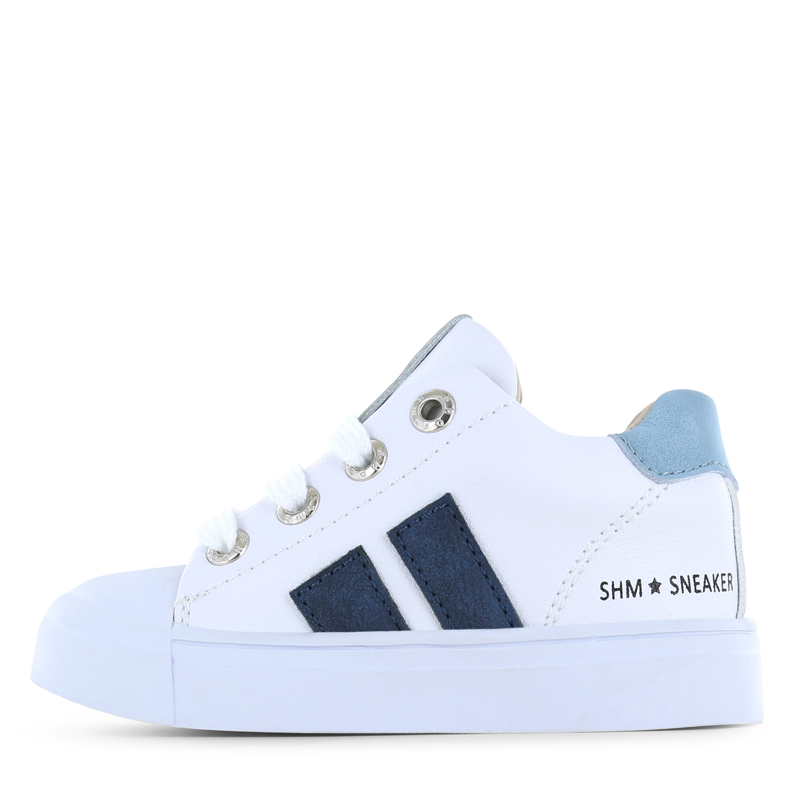 Shoesme witte sneaker met blauwe stripings Jongens | Microfiber leer | Maat 22