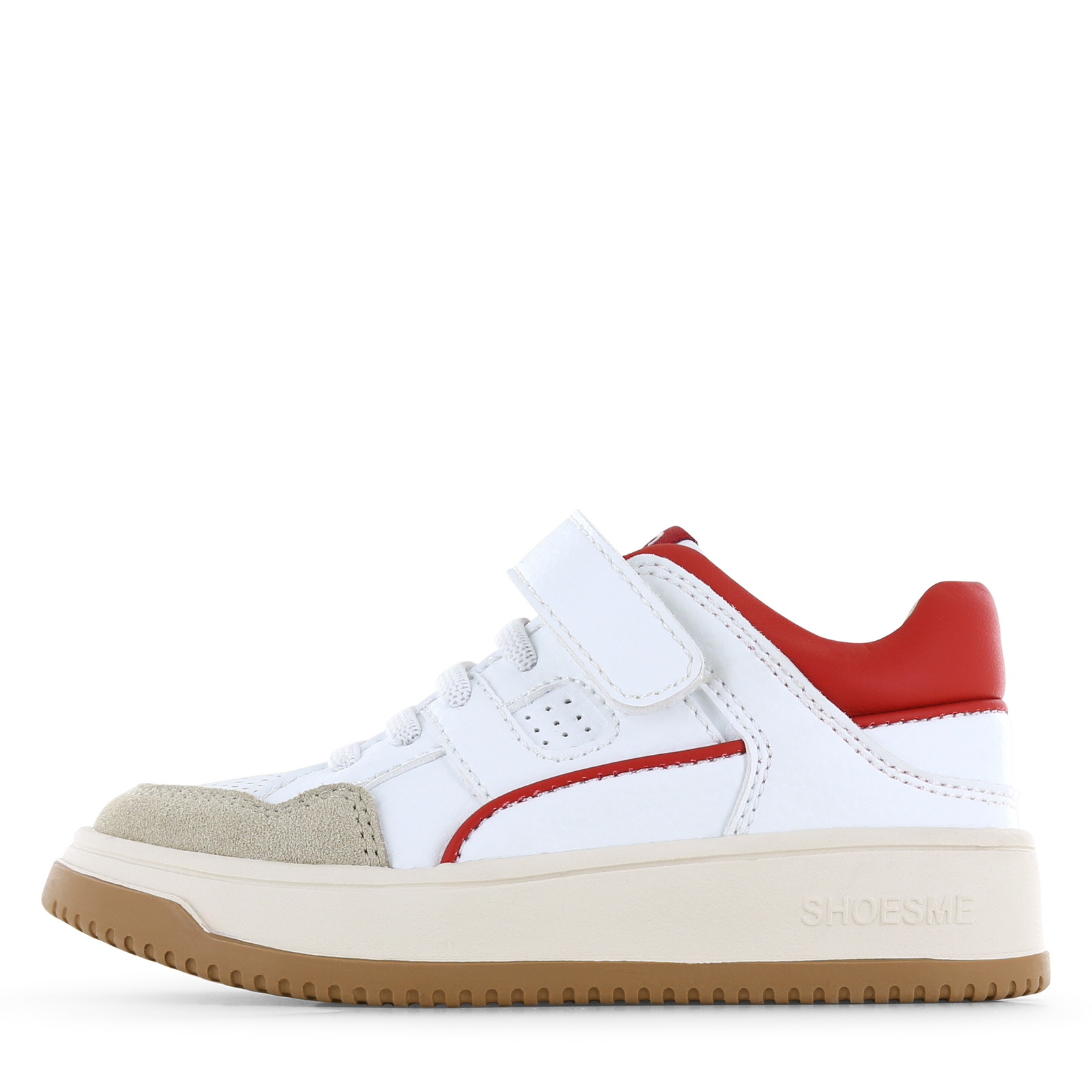 Shoesme witte sneaker met rode details Jongens | Microfiber leer/Su&egrave;de | Maat 35
